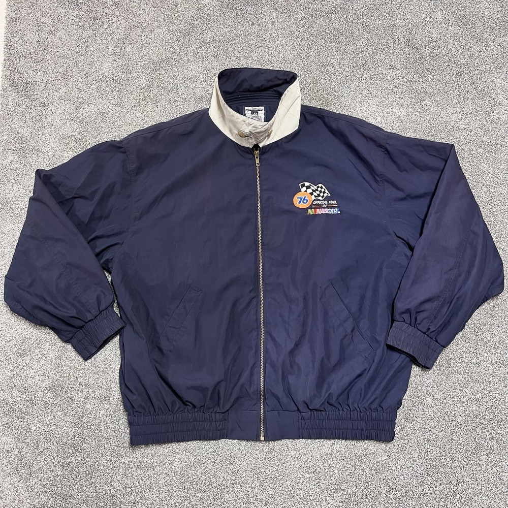 Vintage Lee 76 Official Fuel Of NASCAR Windbreaker Jacket Mens XL Navy Blue